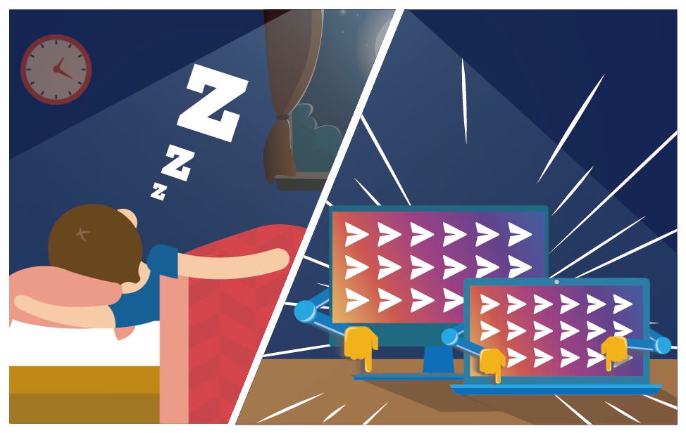 夜深，你就寢了，所有電腦都不睡覺持續幫你傳送訊息